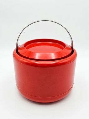 Vintage Stelton Denmark Red Ice Bucket Erik Magnussen Mid Century Barware